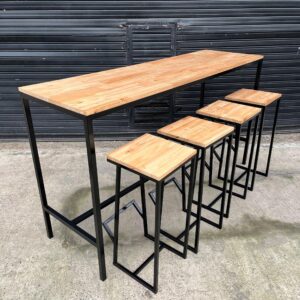 Set barra desayunador grande + 4 banquetas con apoyapies